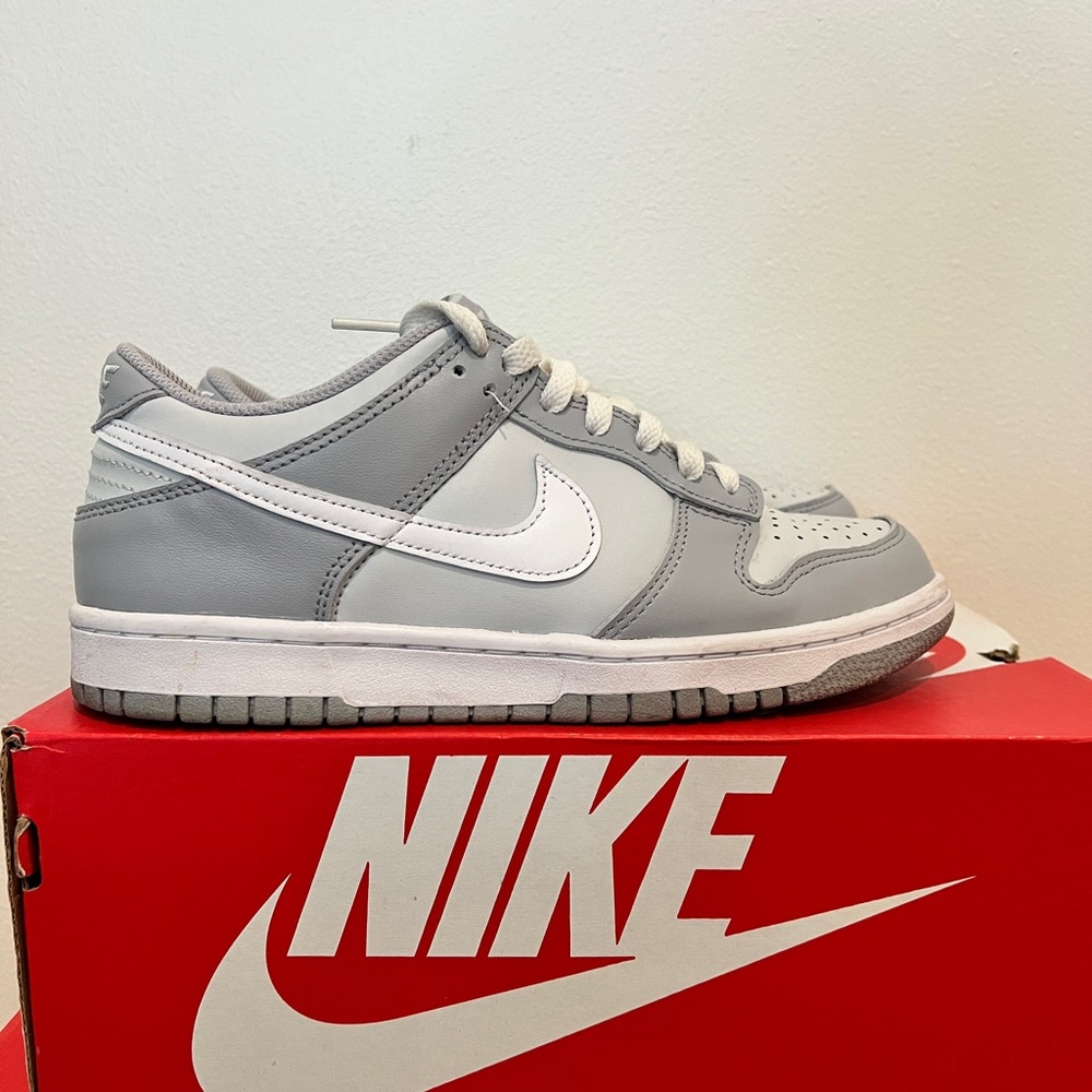 Nike dunk wolf Gray and White Sneakers 5.5 big kid/7.5 women’s
